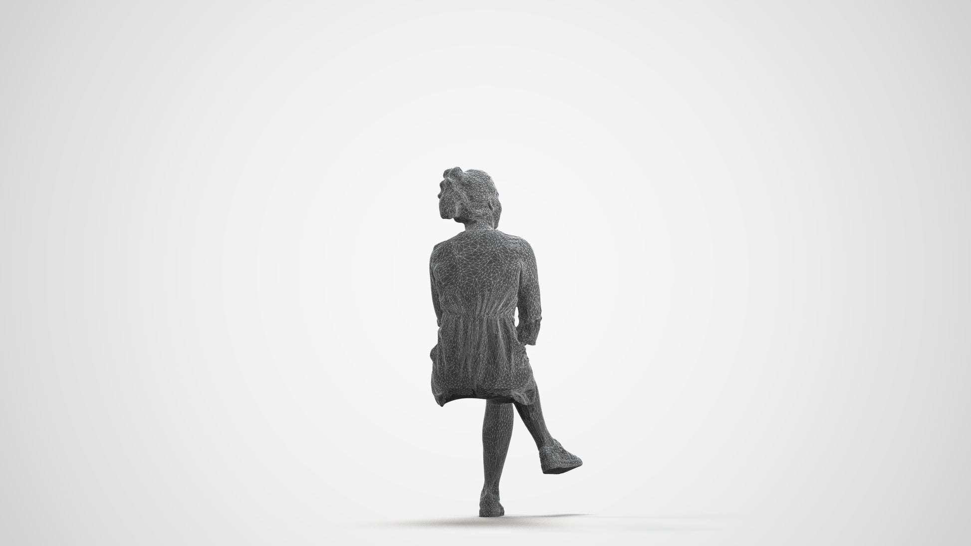 scanned 3D girl casual kids, photogrammetry people for Enscape and V-Ray, wireframe front view