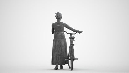 realistic 3D woman casual cycling, scanned archviz people for Blender and 3ds Max, wireframe front view
