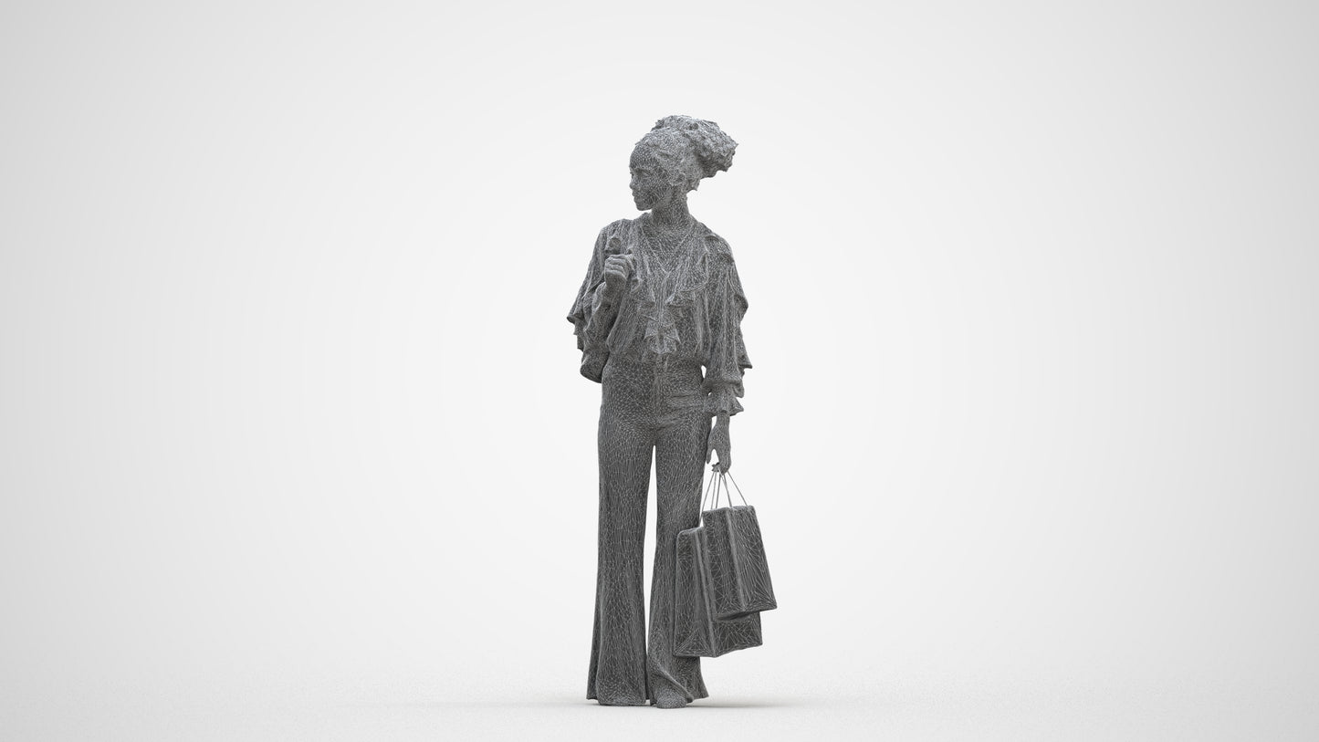 photogrammetry 3D woman casual shopping, realistic human model archviz FBX, three-quarter front view render