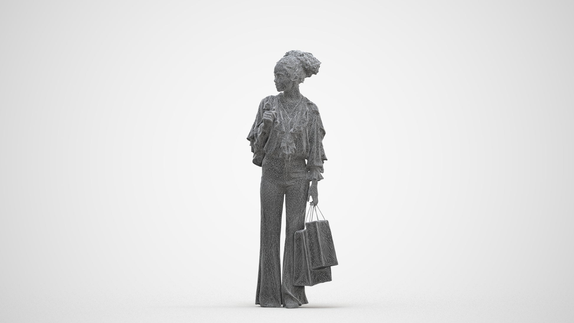 photogrammetry 3D woman casual shopping, realistic human model archviz FBX, three-quarter front view render