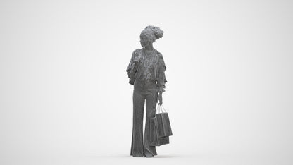 photogrammetry 3D woman casual shopping, realistic human model archviz FBX, three-quarter front view render