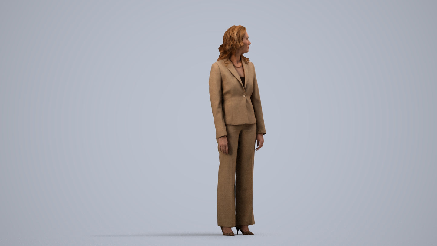 realistic 3D people woman business standing, render-ready for V-Ray and Corona, FBX OBJ, side view render