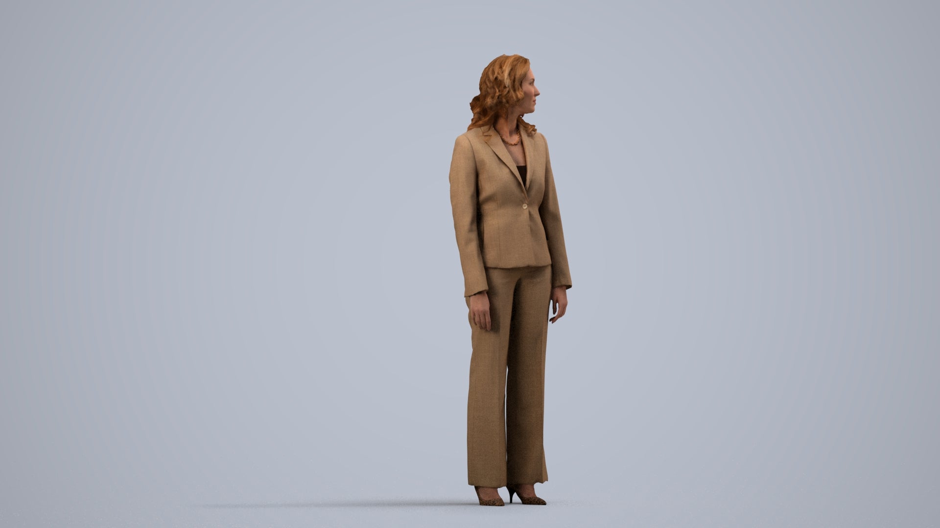 realistic 3D people woman business standing, render-ready for V-Ray and Corona, FBX OBJ, side view render
