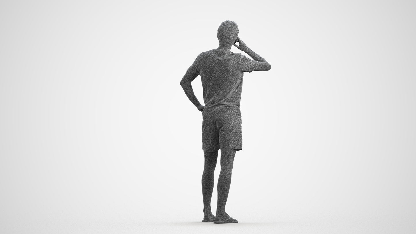 3D human model man casual standing, photogrammetry scanned person for archviz, wireframe front view