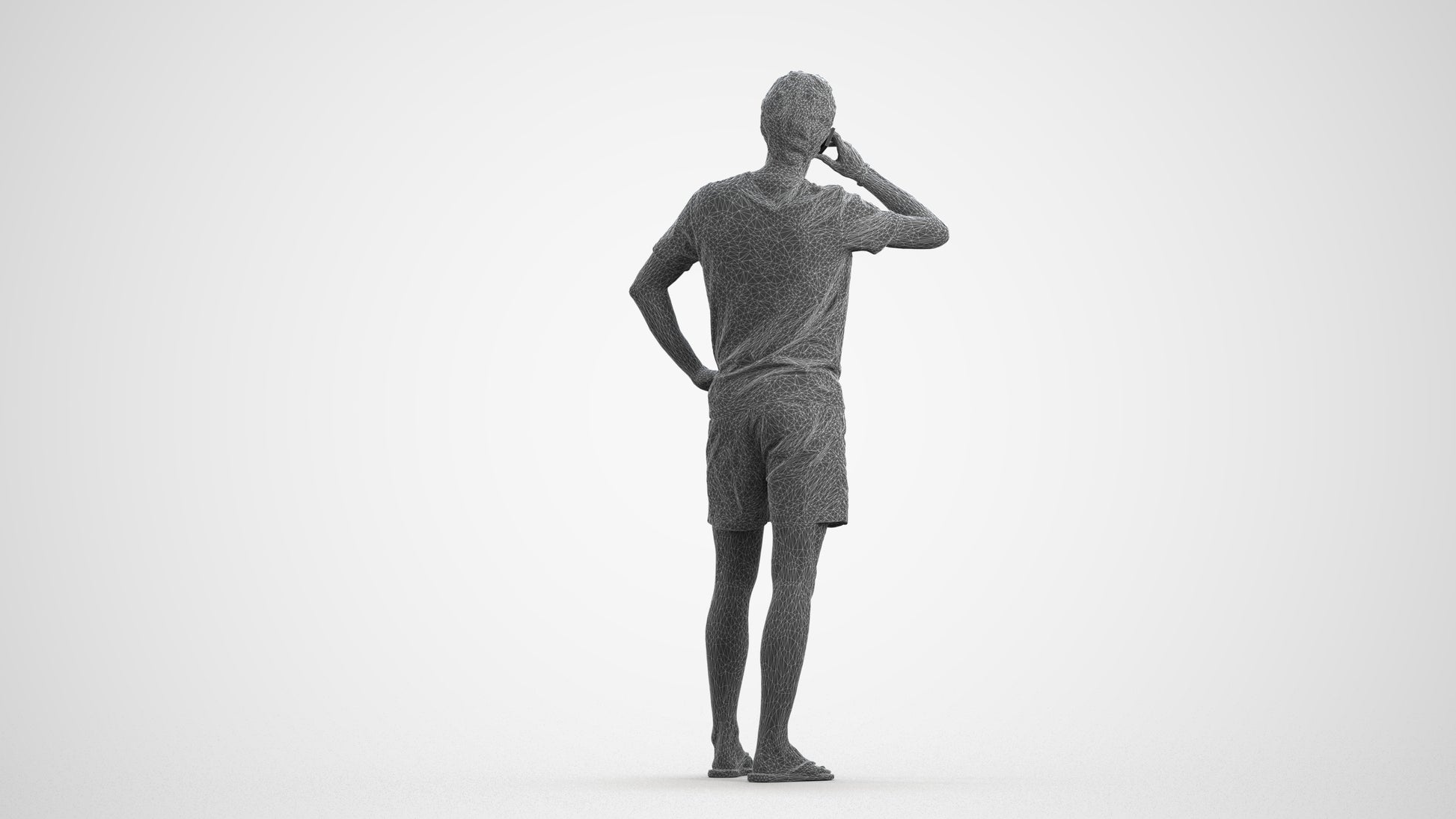 3D human model man casual standing, photogrammetry scanned person for archviz, wireframe front view