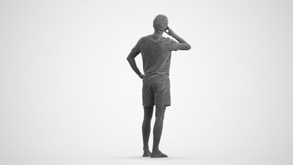 3D human model man casual standing, photogrammetry scanned person for archviz, wireframe front view