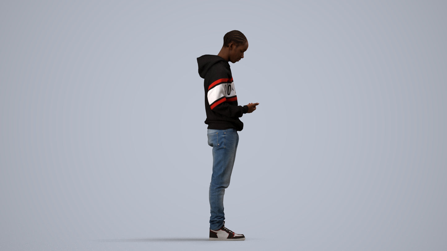 photogrammetry 3D boy casual kids, realistic human model archviz FBX, side view render