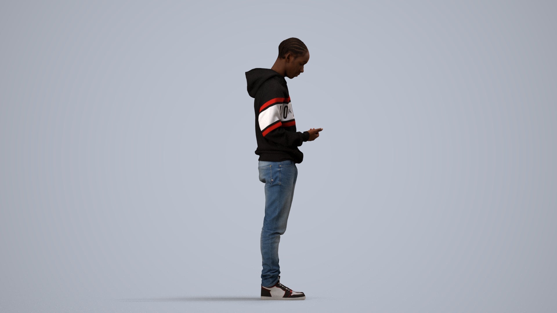 photogrammetry 3D boy casual kids, realistic human model archviz FBX, side view render