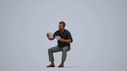 realistic 3D man casual sitting, scanned archviz people for Blender and 3ds Max, top-down view render