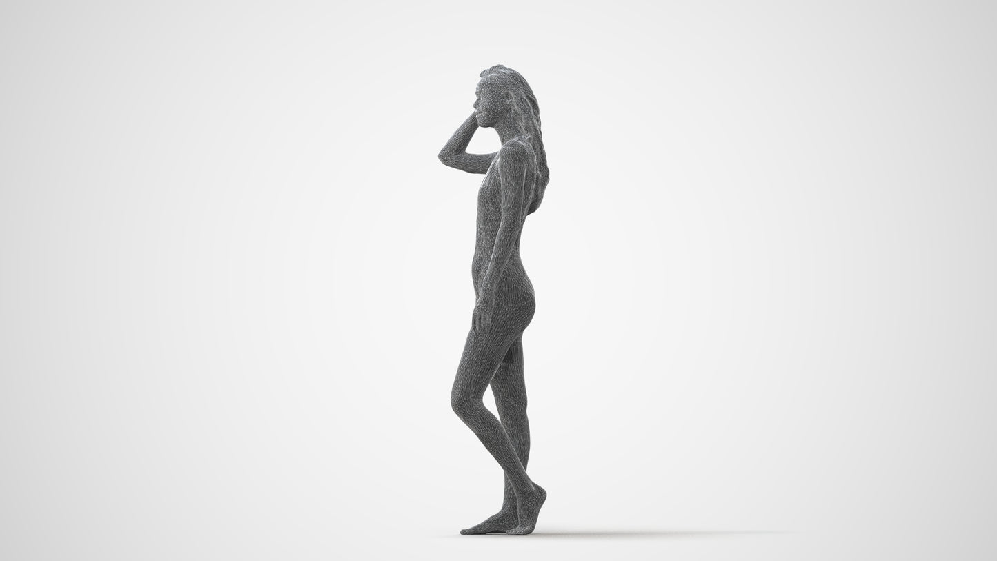 3D scanned woman pool, photorealistic archviz people for Enscape and SketchUp, three-quarter front view render