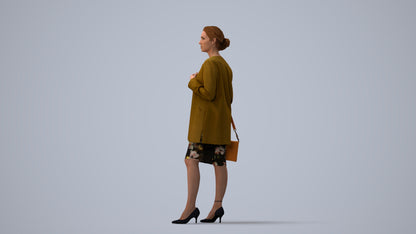 3D scanned woman standing casual, photorealistic archviz people for Enscape and SketchUp, three-quarter view render