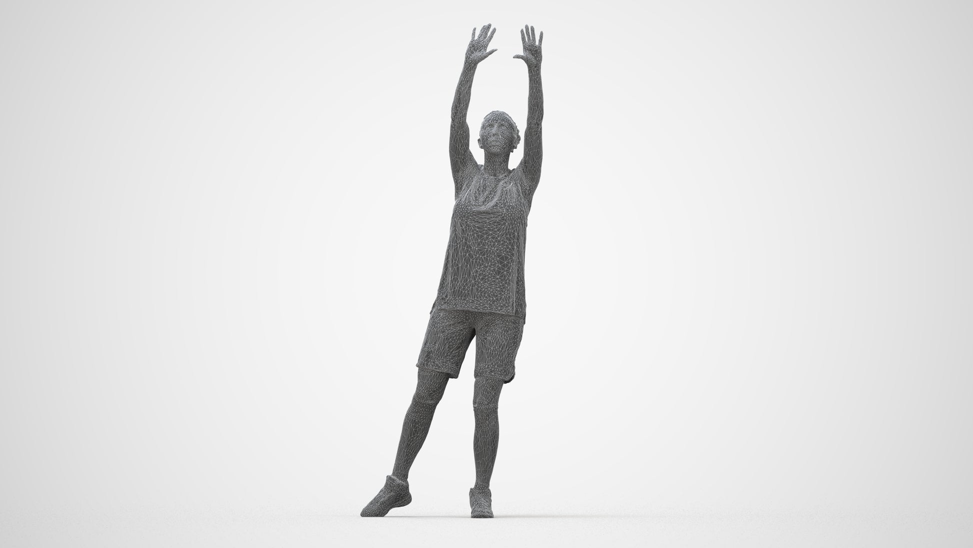 3D people model woman sport, scanned human for 3ds Max rendering, wireframe back view