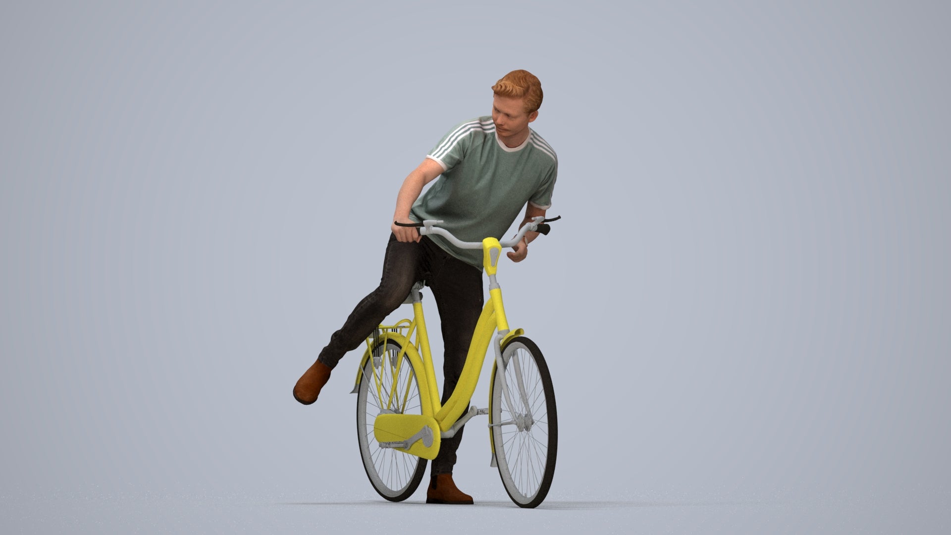 realistic 3D people man casual cycling, render-ready for V-Ray and Corona, FBX OBJ, top-down view render