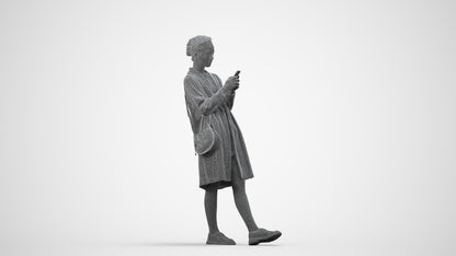 realistic 3D people woman casual standing, render-ready for V-Ray and Corona, FBX OBJ, wireframe side view