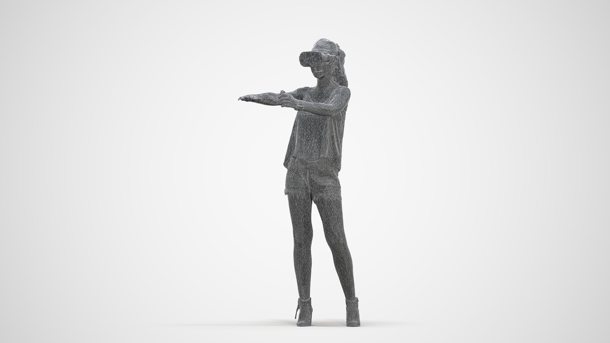 scanned 3D girl casual standing, photogrammetry people for Enscape and V-Ray, three-quarter front view render