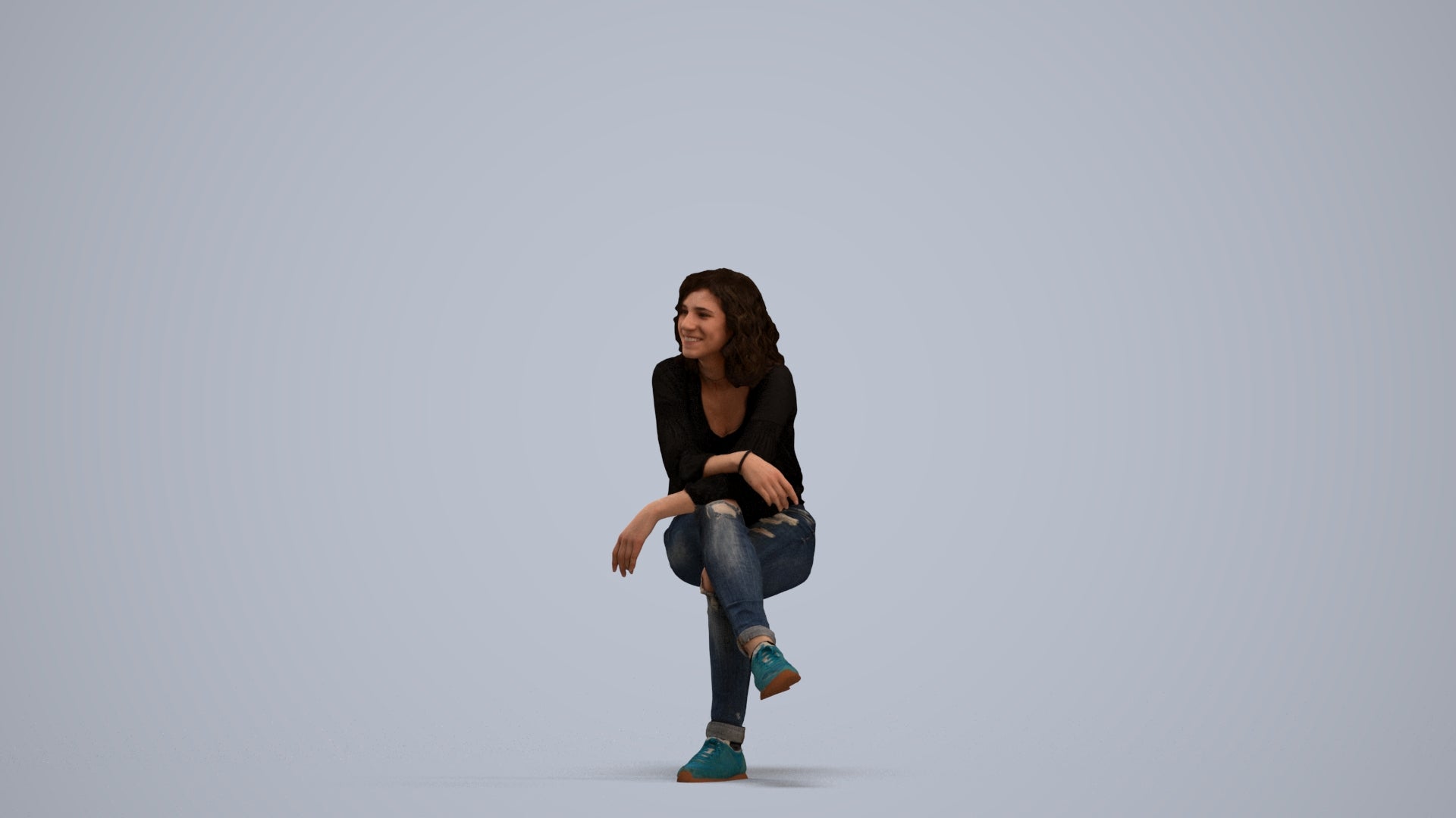 photogrammetry 3D woman casual sitting, realistic human model archviz FBX, standing pose render