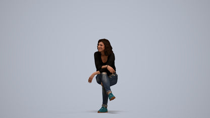 photogrammetry 3D woman casual sitting, realistic human model archviz FBX, standing pose render
