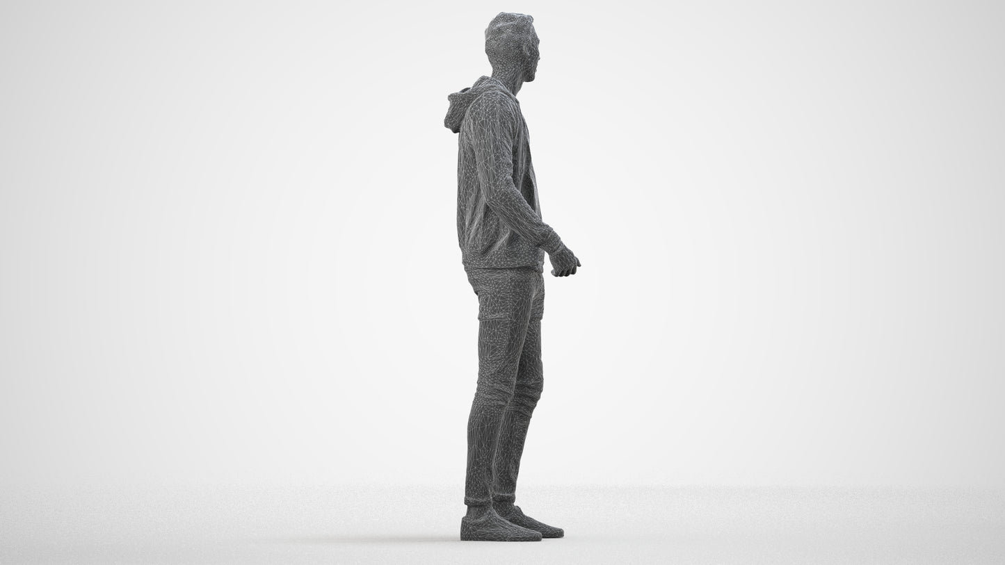 realistic 3D people man casual standing, render-ready for V-Ray and Corona, FBX OBJ, wireframe side view
