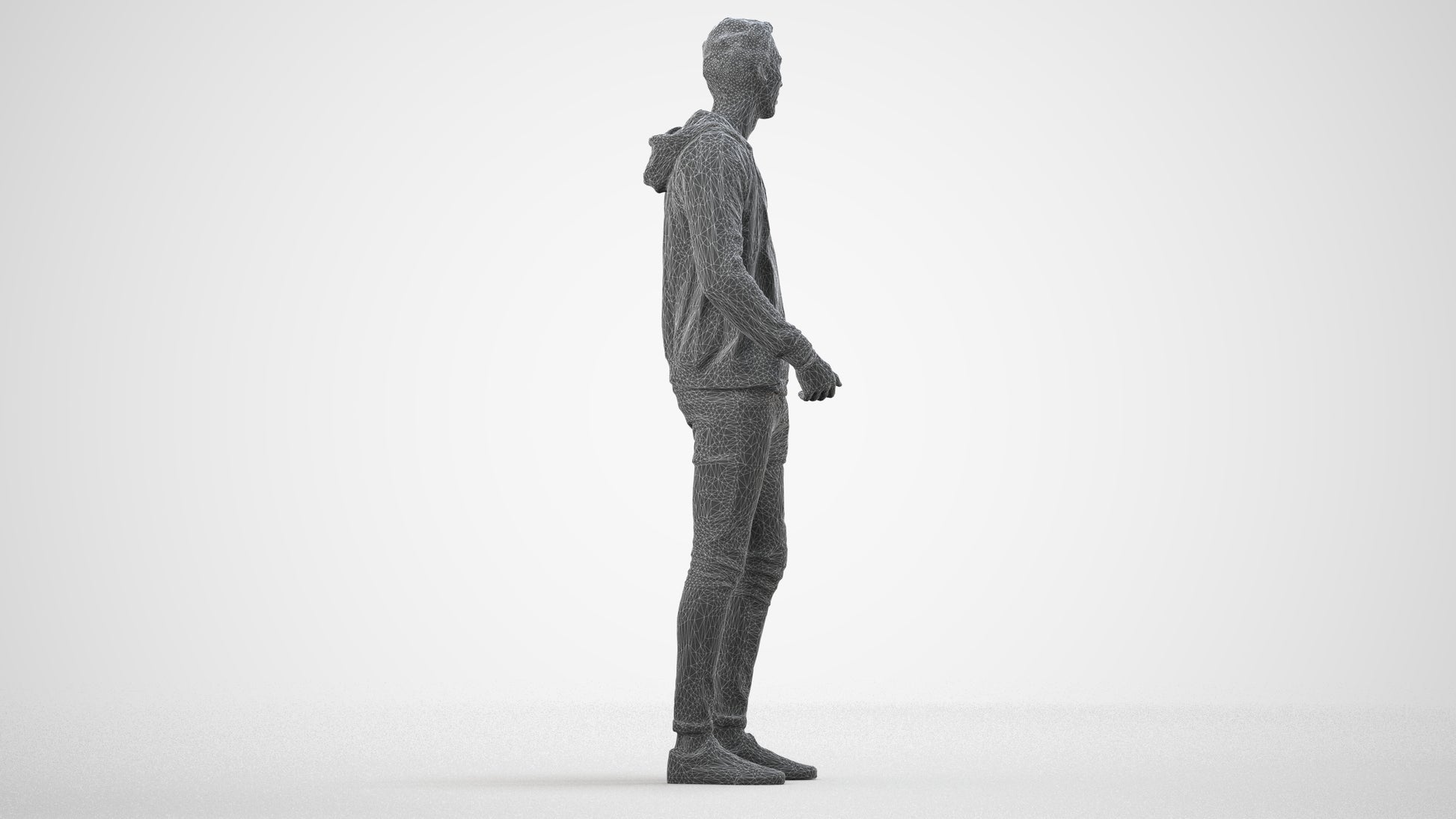 realistic 3D people man casual standing, render-ready for V-Ray and Corona, FBX OBJ, wireframe side view