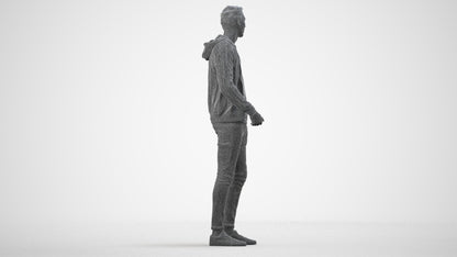 realistic 3D people man casual standing, render-ready for V-Ray and Corona, FBX OBJ, wireframe side view