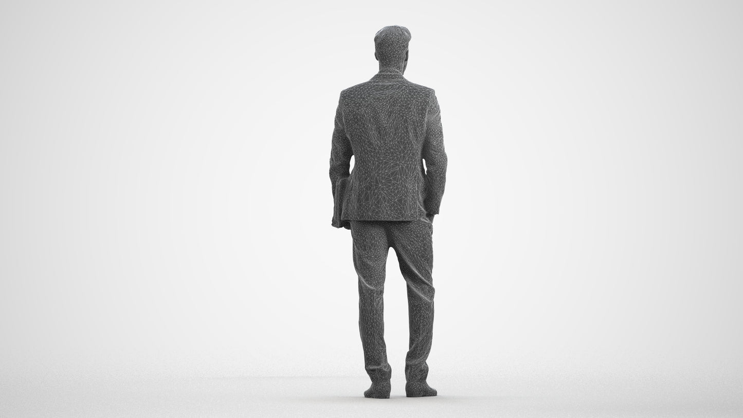 realistic 3D people man business, render-ready for V-Ray and Corona, FBX OBJ, wireframe front view