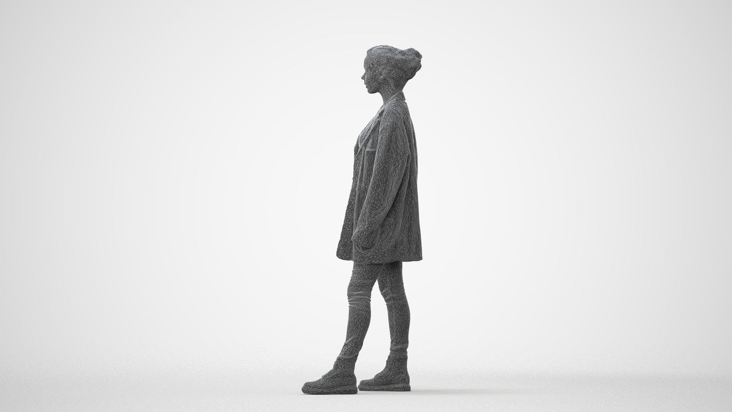 3D human model woman casual mix, photogrammetry scanned person for archviz, square thumbnail
