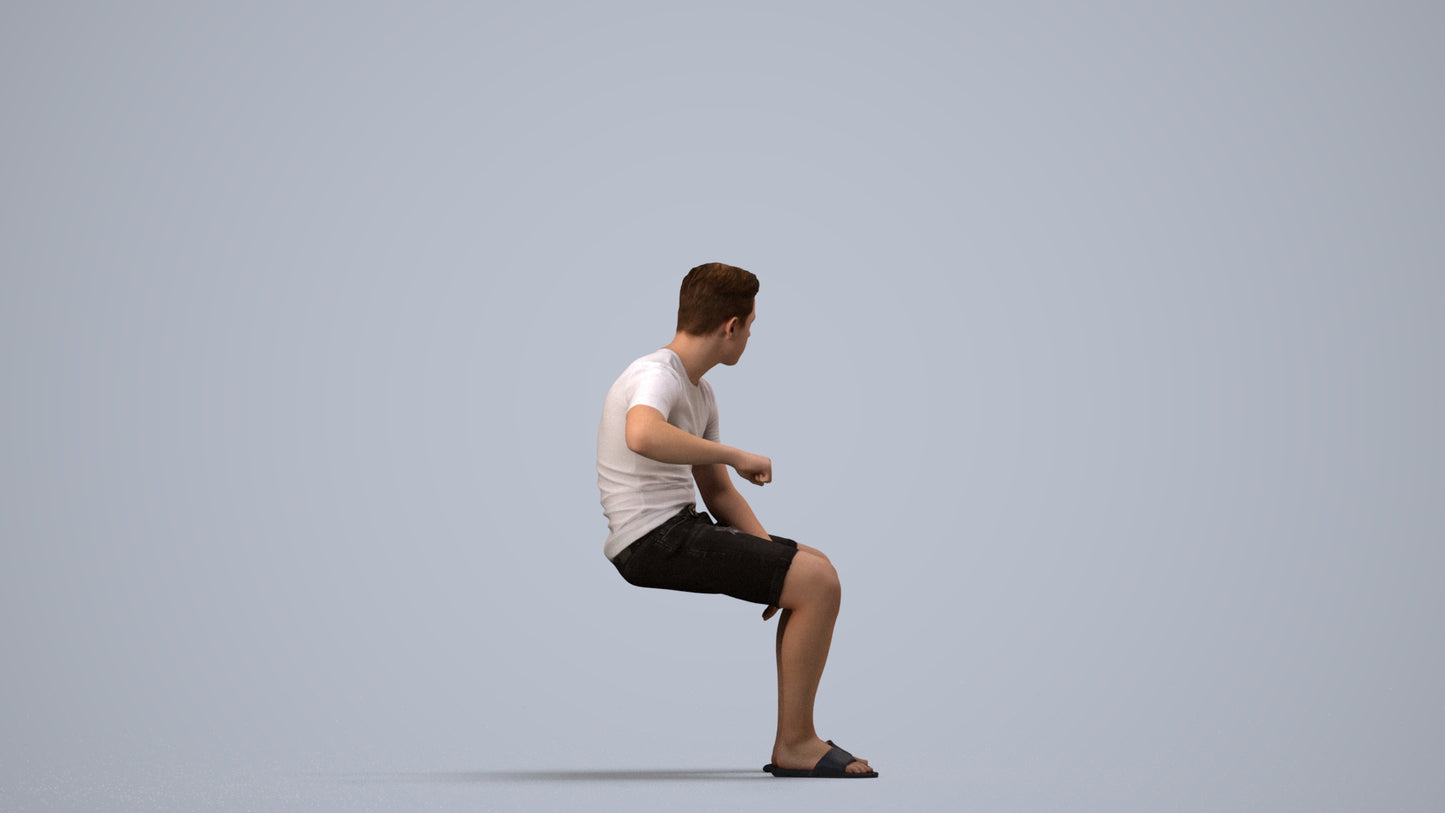 scanned 3D boy casual kids, photogrammetry people for Enscape and V-Ray, side view render