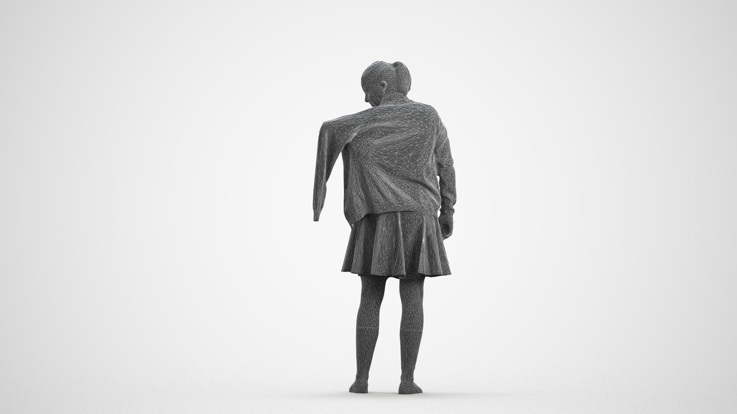scanned 3D girl kids, photogrammetry people for Enscape and V-Ray, wireframe front view