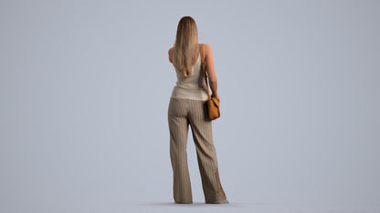 3D people model woman casual standing, scanned human for 3ds Max rendering, front view render