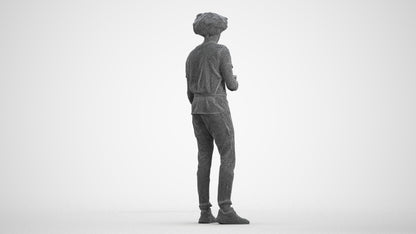 3D scanned man standing, photorealistic archviz people for Enscape and SketchUp, wireframe front view