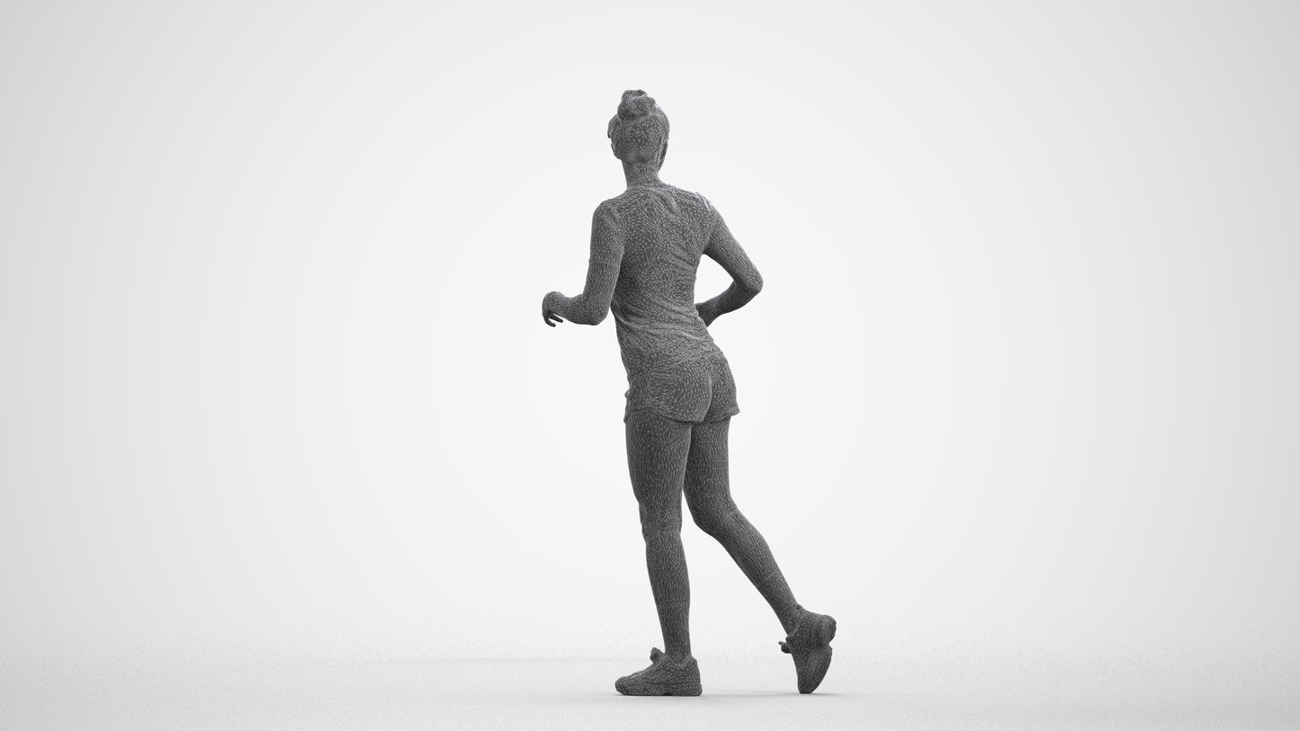 scanned 3D woman sport, photogrammetry people for Enscape and V-Ray, wireframe front view