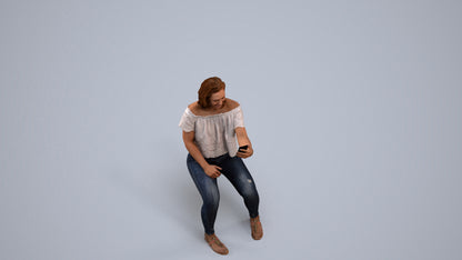 realistic 3D human woman casual sitting, archviz people FBX OBJ for Blender, back view render