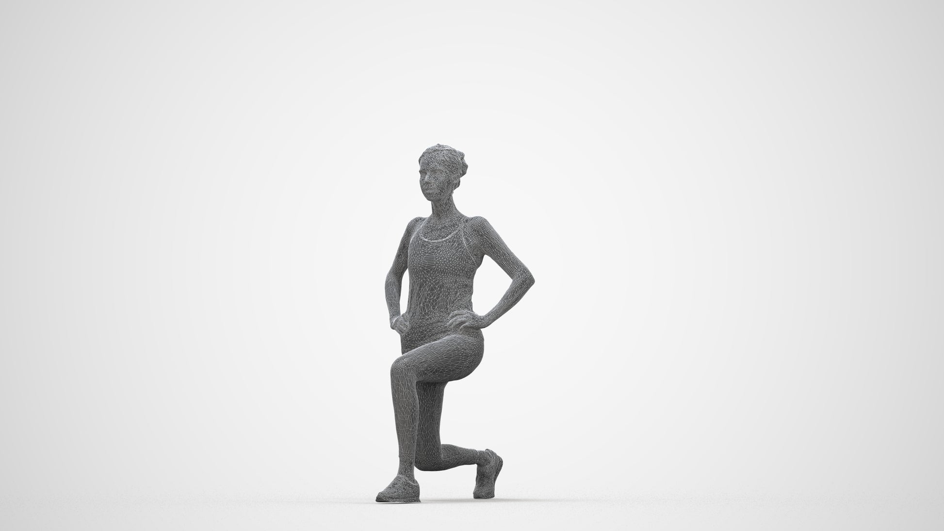 realistic 3D people woman sport, render-ready for V-Ray and Corona, FBX OBJ, wireframe back view