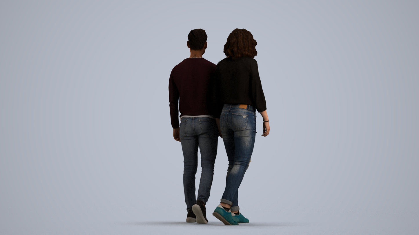 realistic 3D woman casual couple, scanned archviz people for Blender and 3ds Max, front view render