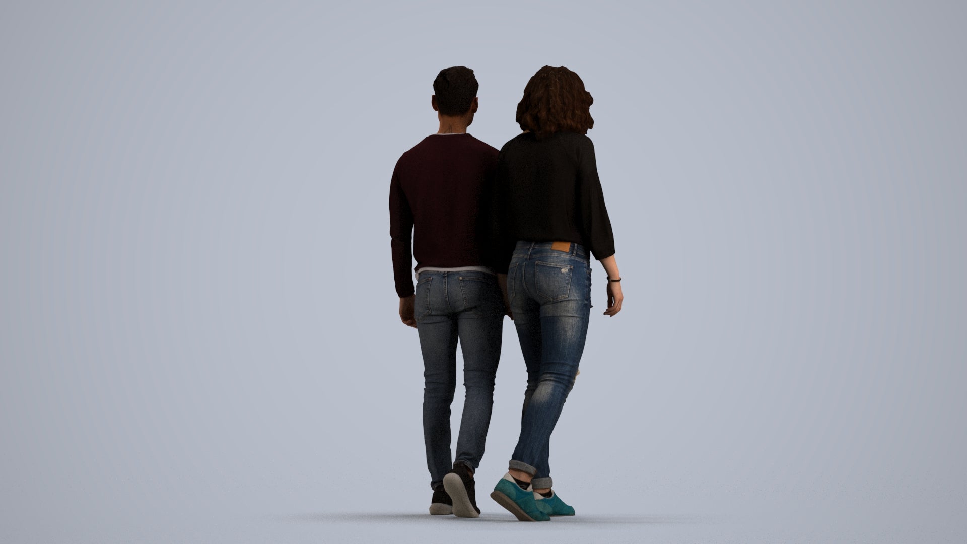 realistic 3D woman casual couple, scanned archviz people for Blender and 3ds Max, front view render