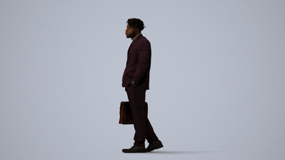 photogrammetry 3D man business walking, realistic human model archviz FBX, three-quarter view render