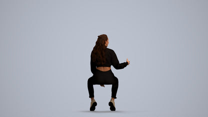 3D people model woman sport sitting, scanned human for 3ds Max rendering, front view render