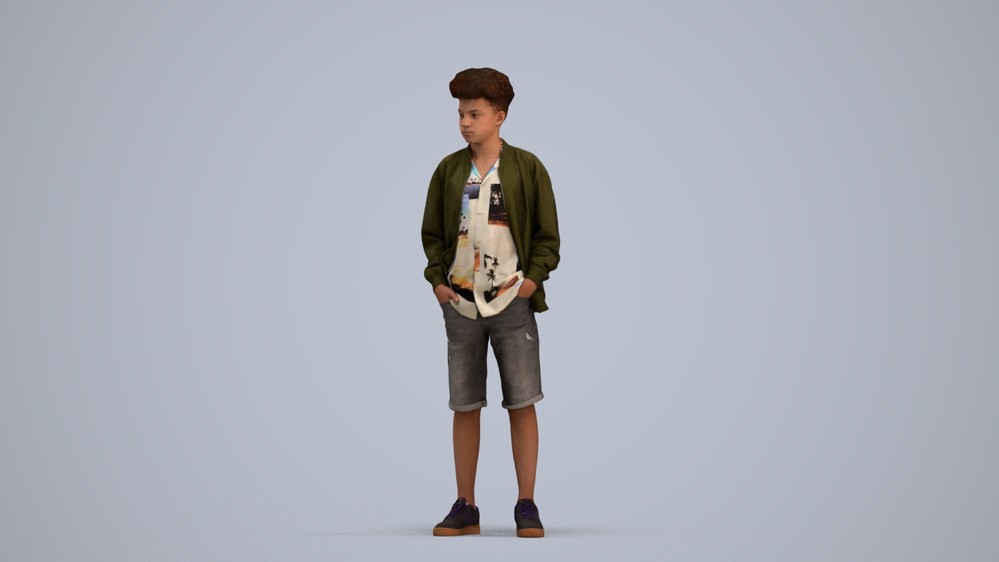 scanned 3D boy casual kids, photogrammetry people for Enscape and V-Ray, standing pose render