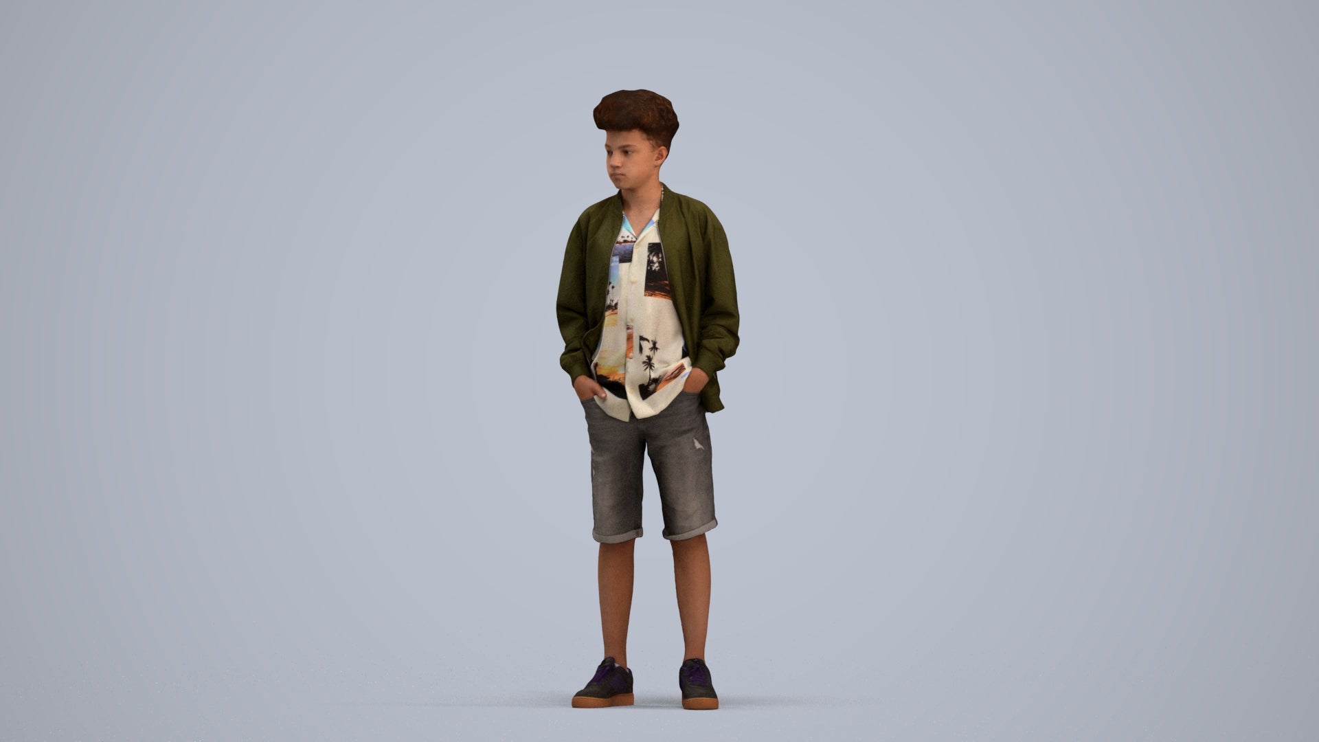 scanned 3D boy casual kids, photogrammetry people for Enscape and V-Ray, standing pose render