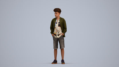 scanned 3D boy casual kids, photogrammetry people for Enscape and V-Ray, standing pose render