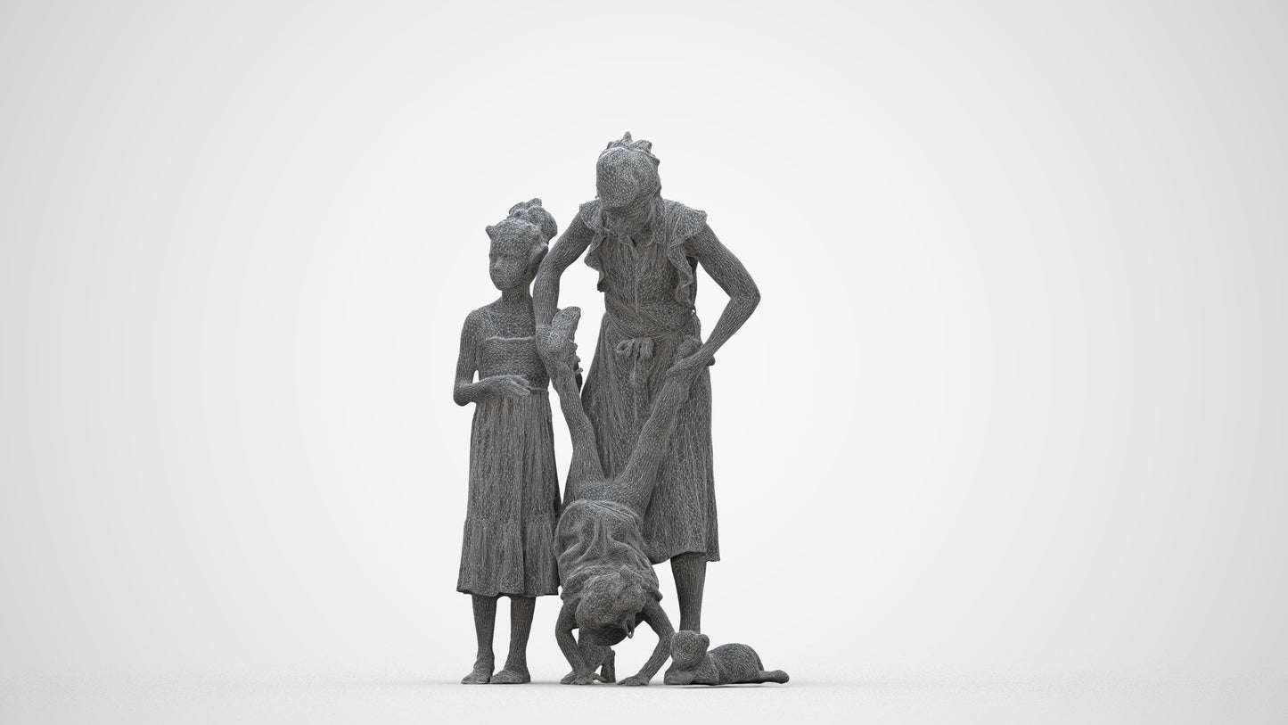 3D human model girl casual kids, photogrammetry scanned person for archviz, wireframe back view