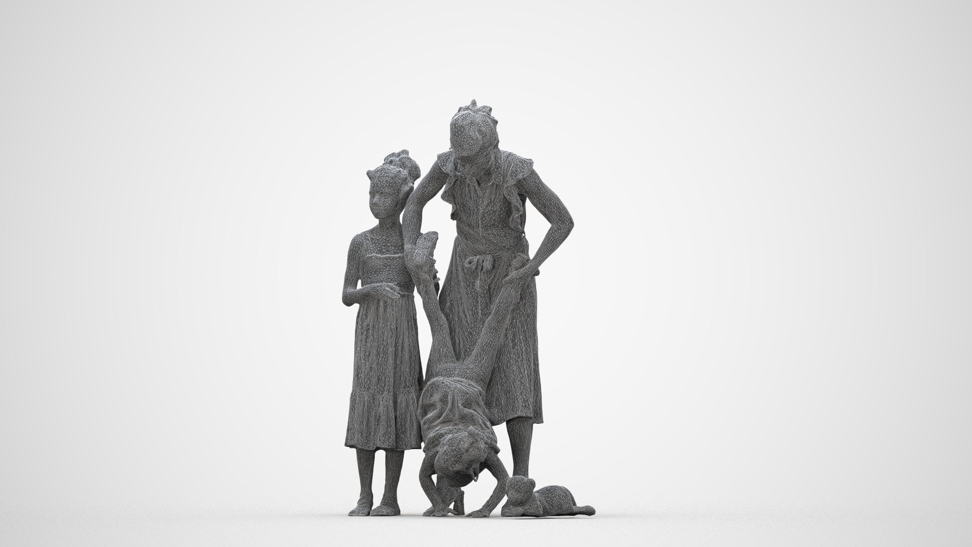 3D human model girl casual kids, photogrammetry scanned person for archviz, wireframe back view