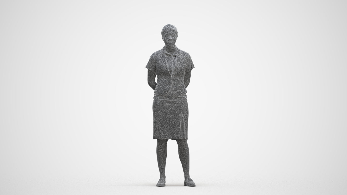 realistic 3D people woman hospitality, render-ready for V-Ray and Corona, FBX OBJ, three-quarter front view render