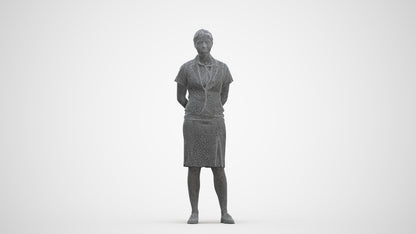 realistic 3D people woman hospitality, render-ready for V-Ray and Corona, FBX OBJ, three-quarter front view render