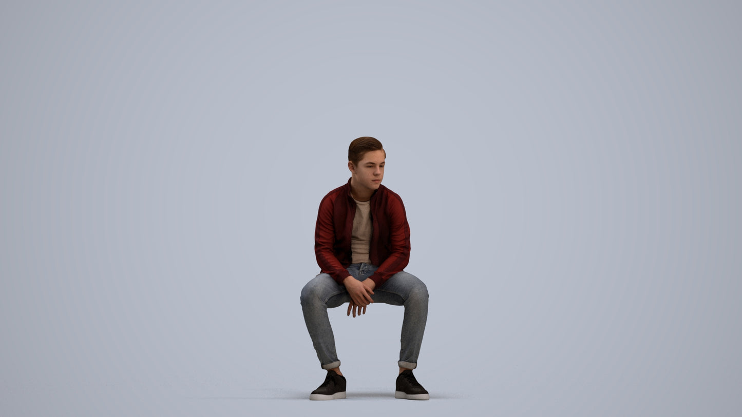 3D scanned boy kids casual, photorealistic archviz people for Enscape and SketchUp, standing pose render