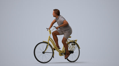 photogrammetry 3D man casual cycling, realistic human model archviz FBX, three-quarter view render
