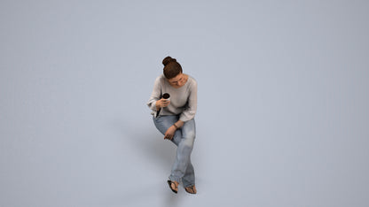 realistic 3D woman casual sitting, scanned archviz people for Blender and 3ds Max, back view render