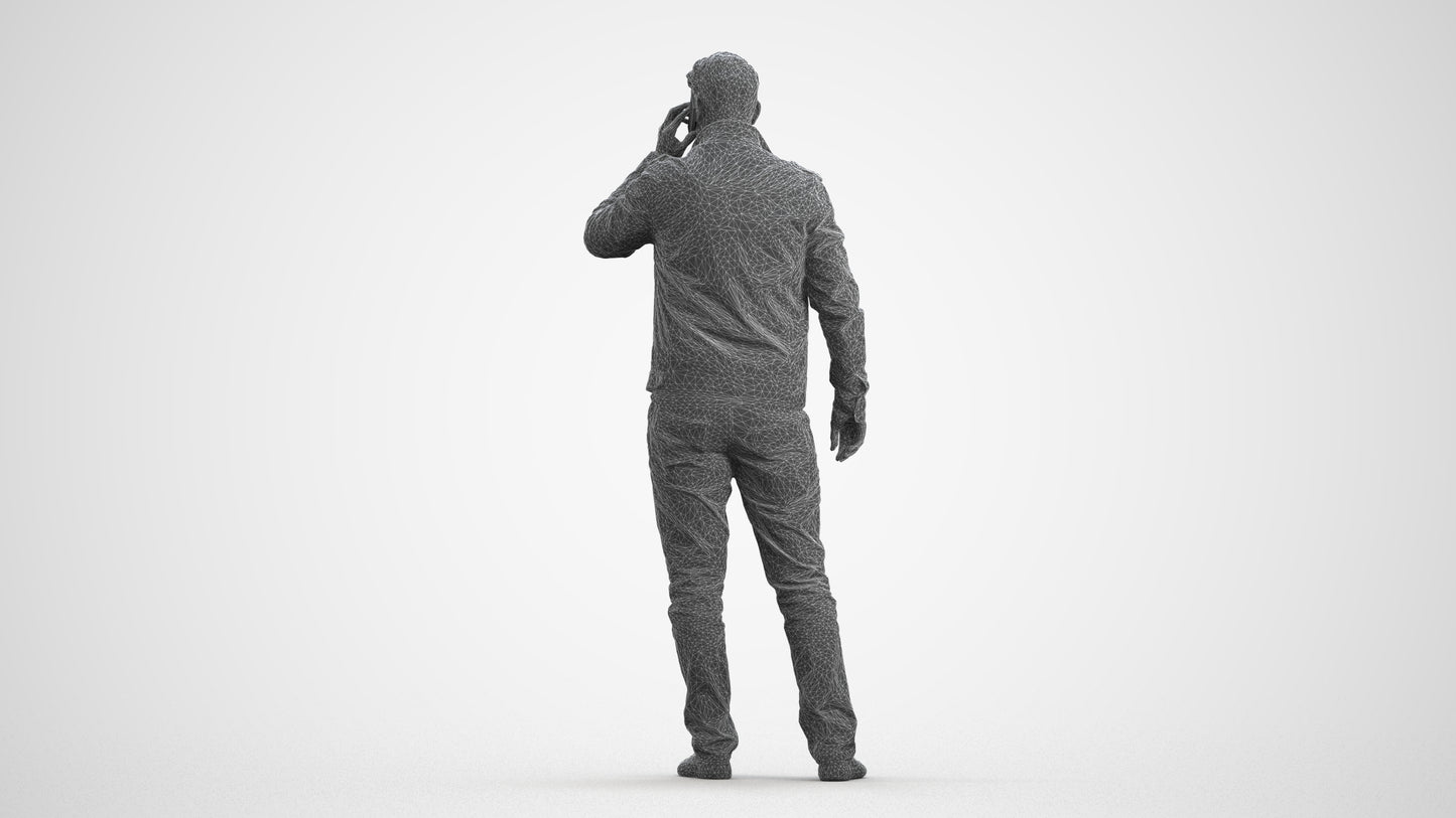 realistic 3D people man casual standing, render-ready for V-Ray and Corona, FBX OBJ, wireframe front view