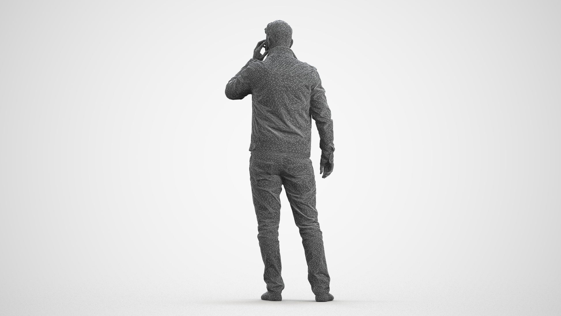 realistic 3D people man casual standing, render-ready for V-Ray and Corona, FBX OBJ, wireframe front view