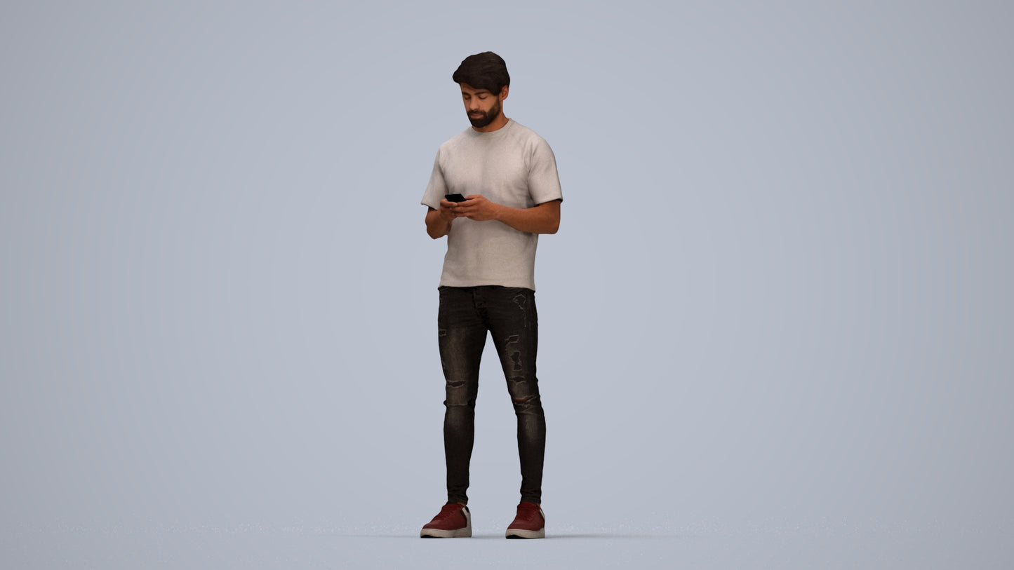 3D scanned man standing casual, photorealistic archviz people for Enscape and SketchUp, top-down view render